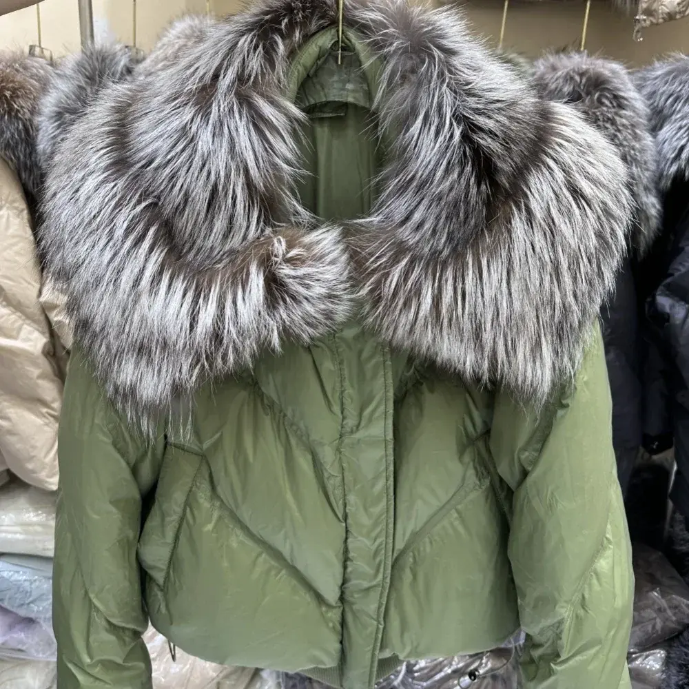 Down Jacket White Duck Down Jacket Turn-down Collar American Fashion Fox Fur Coat Designer Outerwear Real Fur Winter Coat Women