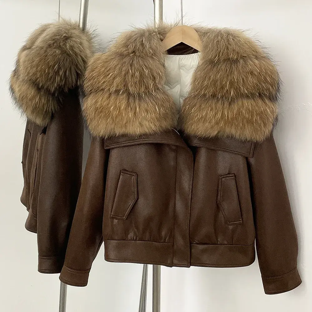 Down Jacket Real Fox Fur Collar Winter Clothing Women Short White Duck Down Coat Lady Warm Suede Fur Puffer Jacket Female