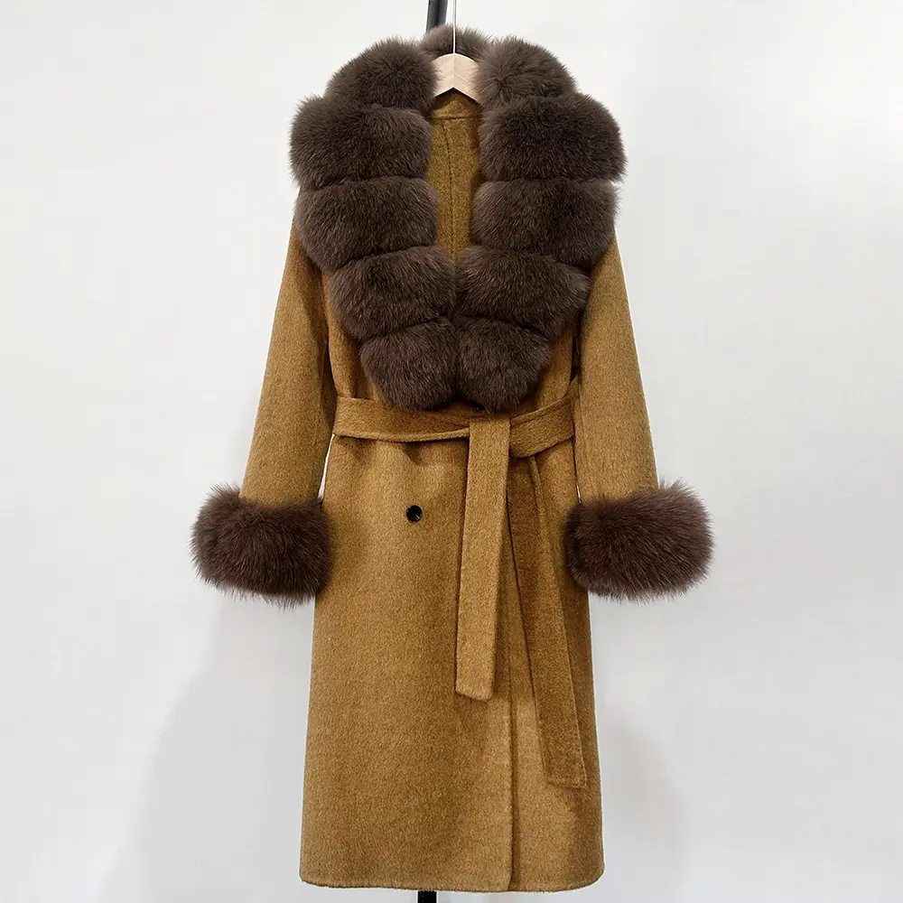 Wool Blends Coat Long Natural Woolen Coat Women New Autumn Winter Clothes Fashion Warm Wool Real Fox Fur Jacket Overcoat
