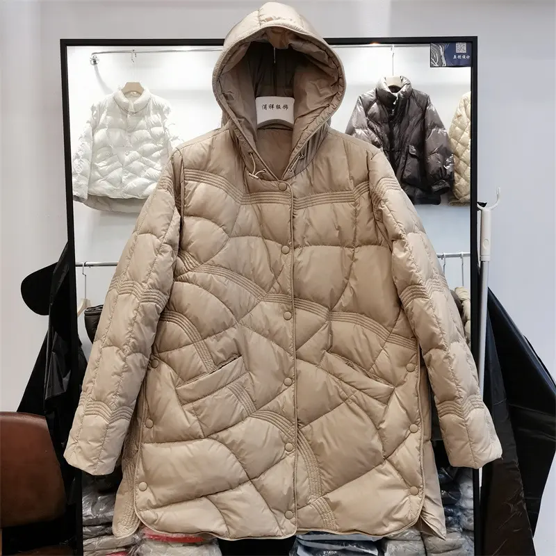 2023 New Winter 90％ Duck Down Coat Women Ultra Light Puffer Feather Jacket Hooded Autumn MidLong Casual Lightweight Female Parka