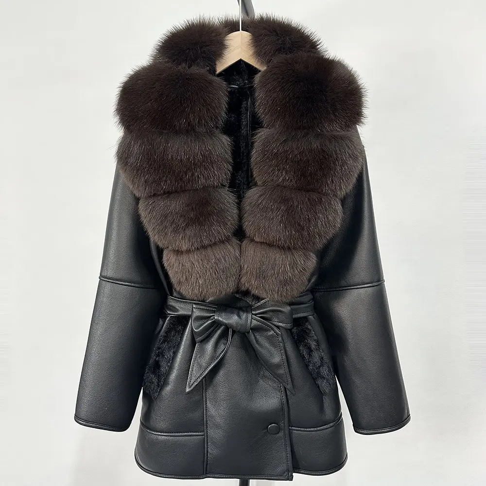 Real fur coat Large Natural Fox Fur Coat 2025 New Women Thick Warm Retro Lamb Fur Jacket Belt Winter Female Parkas Outwear