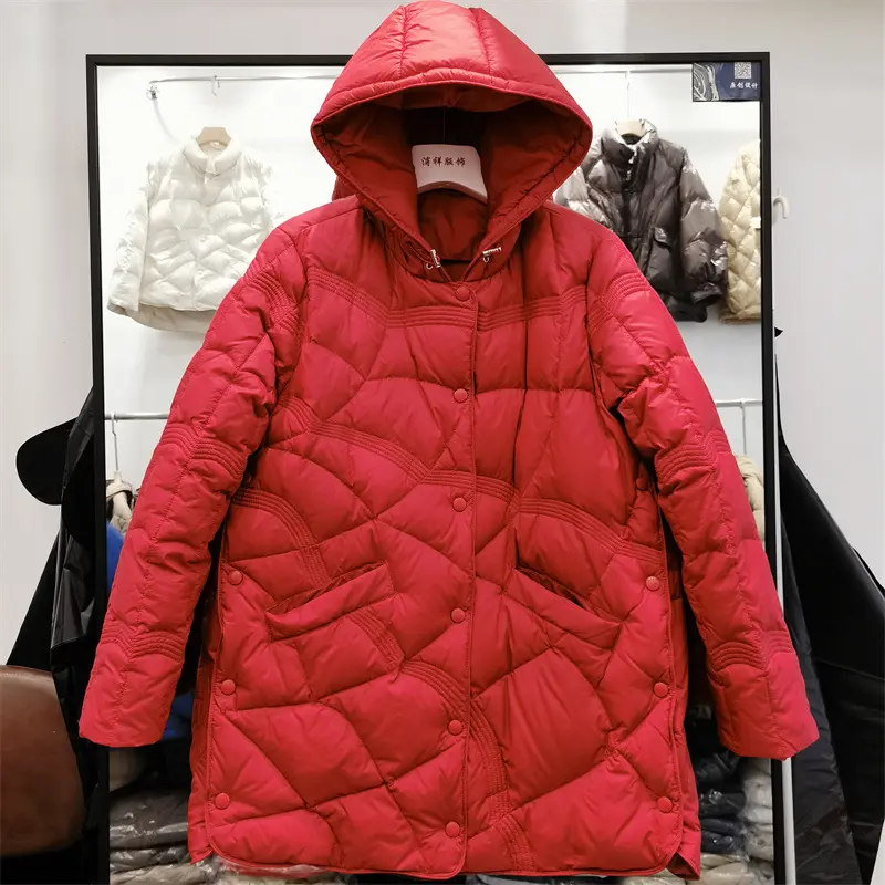 2023 New Winter 90％ Duck Down Coat Women Ultra Light Puffer Feather Jacket Hooded Autumn MidLong Casual Lightweight Female Parka