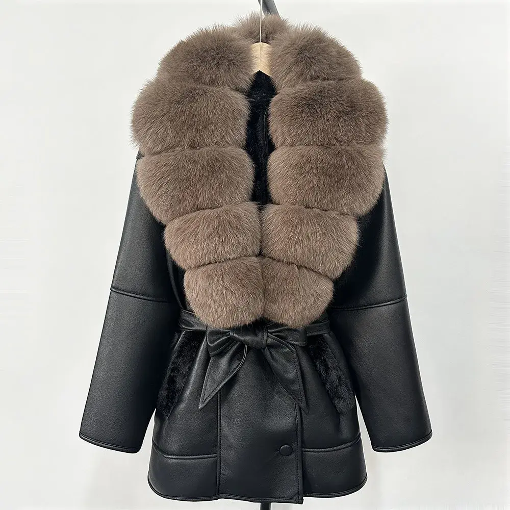 Real fur coat Large Natural Fox Fur Coat 2025 New Women Thick Warm Retro Lamb Fur Jacket Belt Winter Female Parkas Outwear