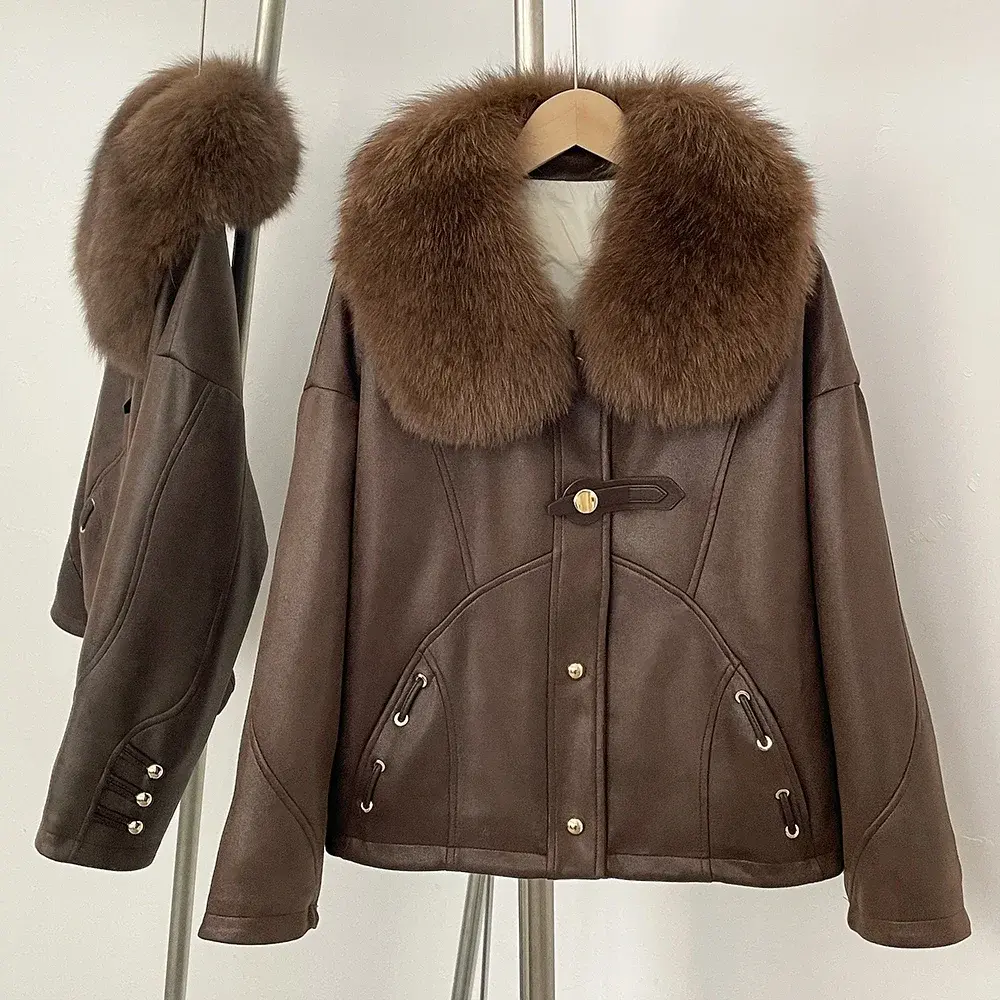 Down Jacket Women Suede Autumn White Goose Down Coat Women Winter Clothing Female Warm Real Fox Fur Collar Puffer Jacket Lady
