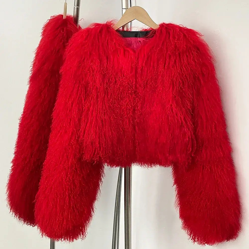 Down Jacket Women Winter Real Mongolia Sheep Fur Jacket Real Tibet Sheep Fur Coat Spring Short Natural Fur Coat Round Collar