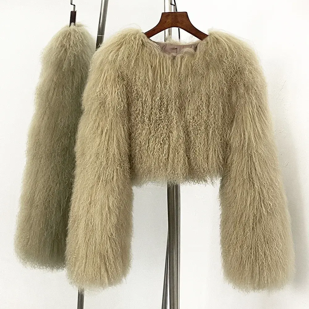 Down Jacket Women Winter Real Mongolia Sheep Fur Jacket Real Tibet Sheep Fur Coat Spring Short Natural Fur Coat Round Collar