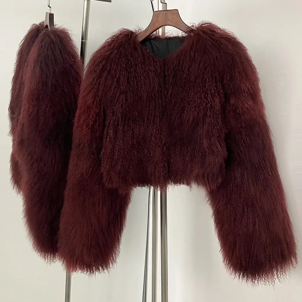 Down Jacket Women Winter Real Mongolia Sheep Fur Jacket Real Tibet Sheep Fur Coat Spring Short Natural Fur Coat Round Collar