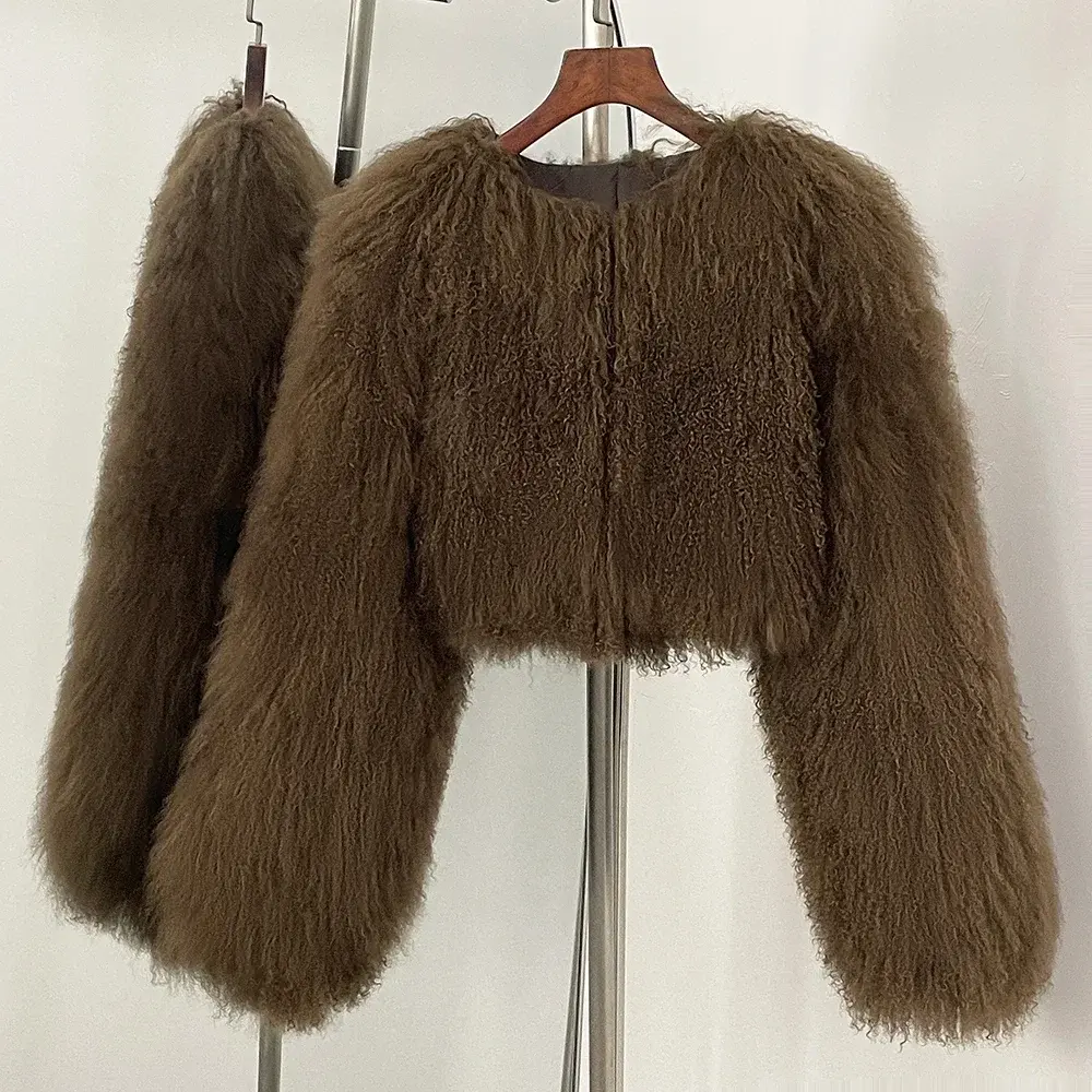 Down Jacket Women Winter Real Mongolia Sheep Fur Jacket Real Tibet Sheep Fur Coat Spring Short Natural Fur Coat Round Collar