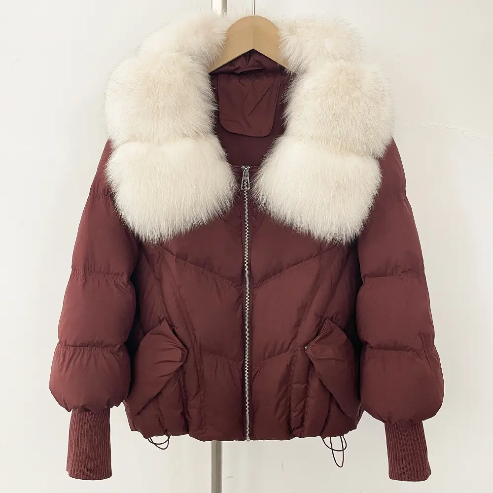 Down Jacket Women Clothes Winter Natural Fox Fur Collar Warm Knit Sleeve Real Fur Fahsion Puffer Jacket Duck Down Coat Autumn