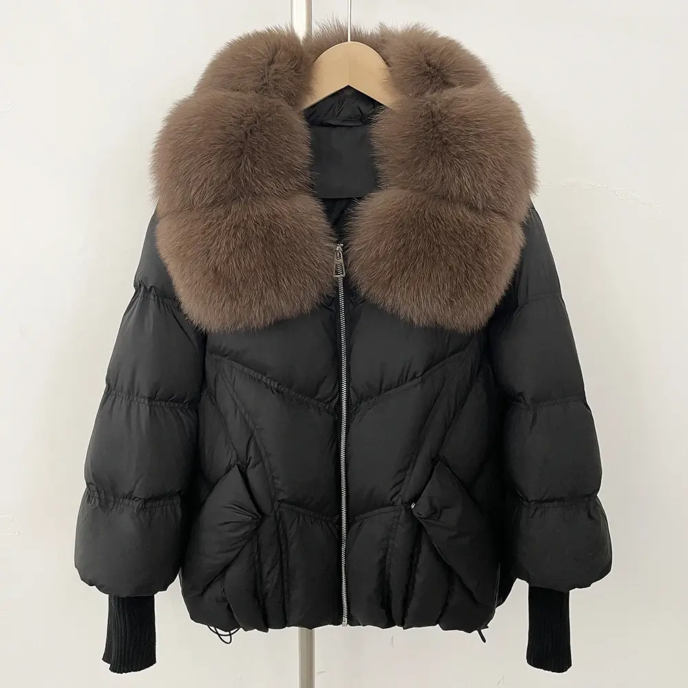 Down Jacket Women Clothes Winter Natural Fox Fur Collar Warm Knit Sleeve Real Fur Fahsion Puffer Jacket Duck Down Coat Autumn