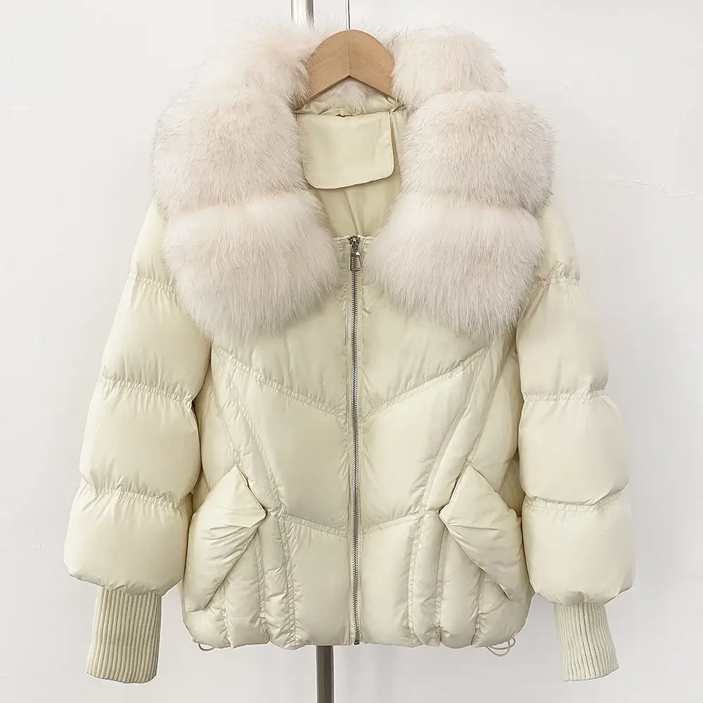 Down Jacket Women Clothes Winter Natural Fox Fur Collar Warm Knit Sleeve Real Fur Fahsion Puffer Jacket Duck Down Coat Autumn