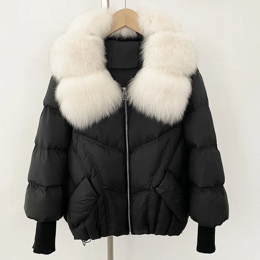 Down Jacket Women Clothes Winter Natural Fox Fur Collar Warm Knit Sleeve Real Fur Fahsion Puffer Jacket Duck Down Coat Autumn