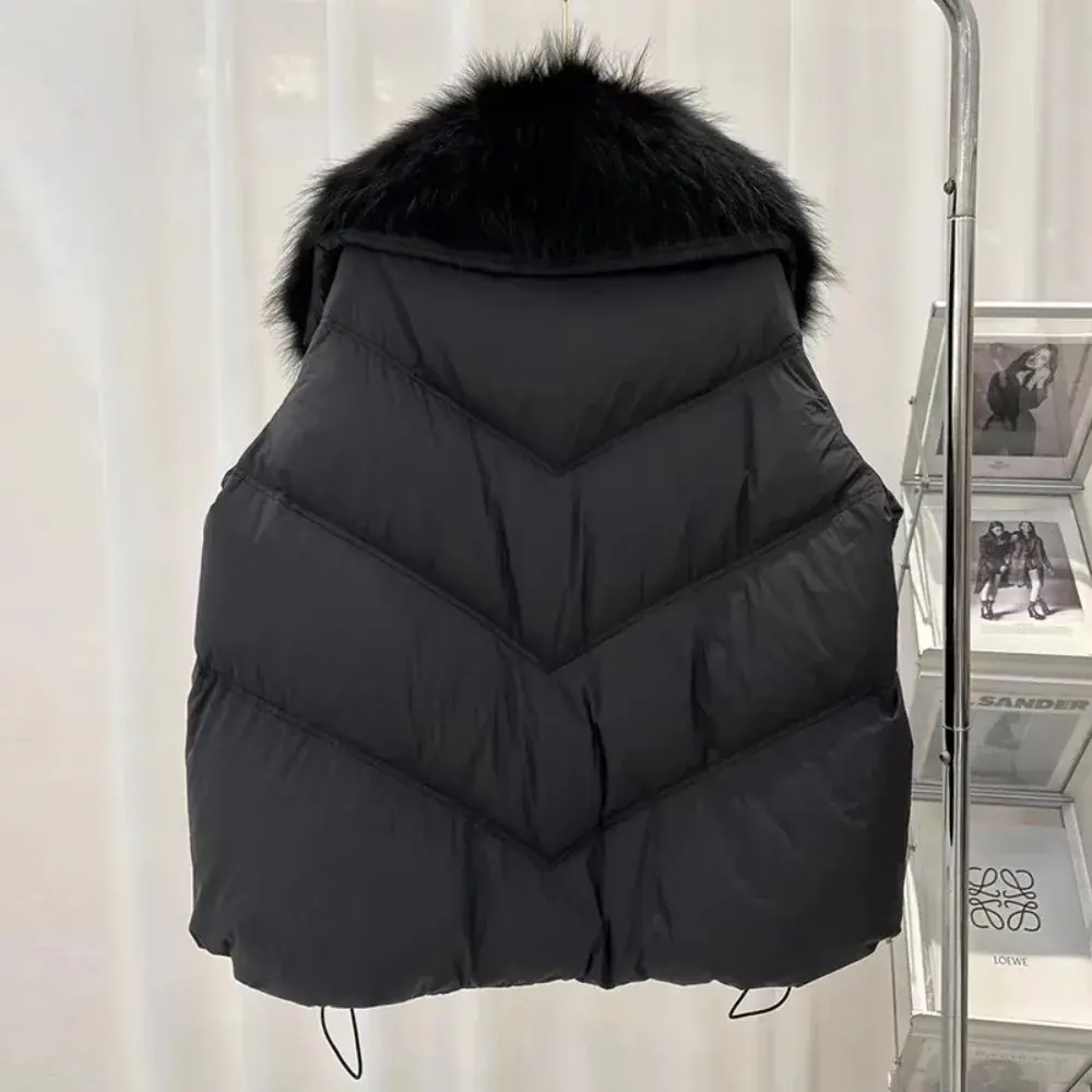 Down Jacket New Winter Large Real Raccoon Fur Puffer Coat Women Knit Sleeve White Duck Down Jacket Oversized Feather Parka