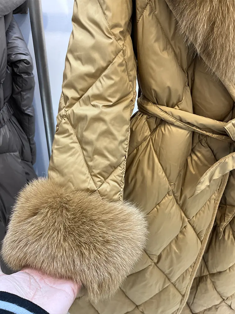 Down Jacket Fashion Winter Women Long Goose Down Jacket Natural Real Big Fox Fur Collar Thick Warm Belt Parka Luxury Fur Coat