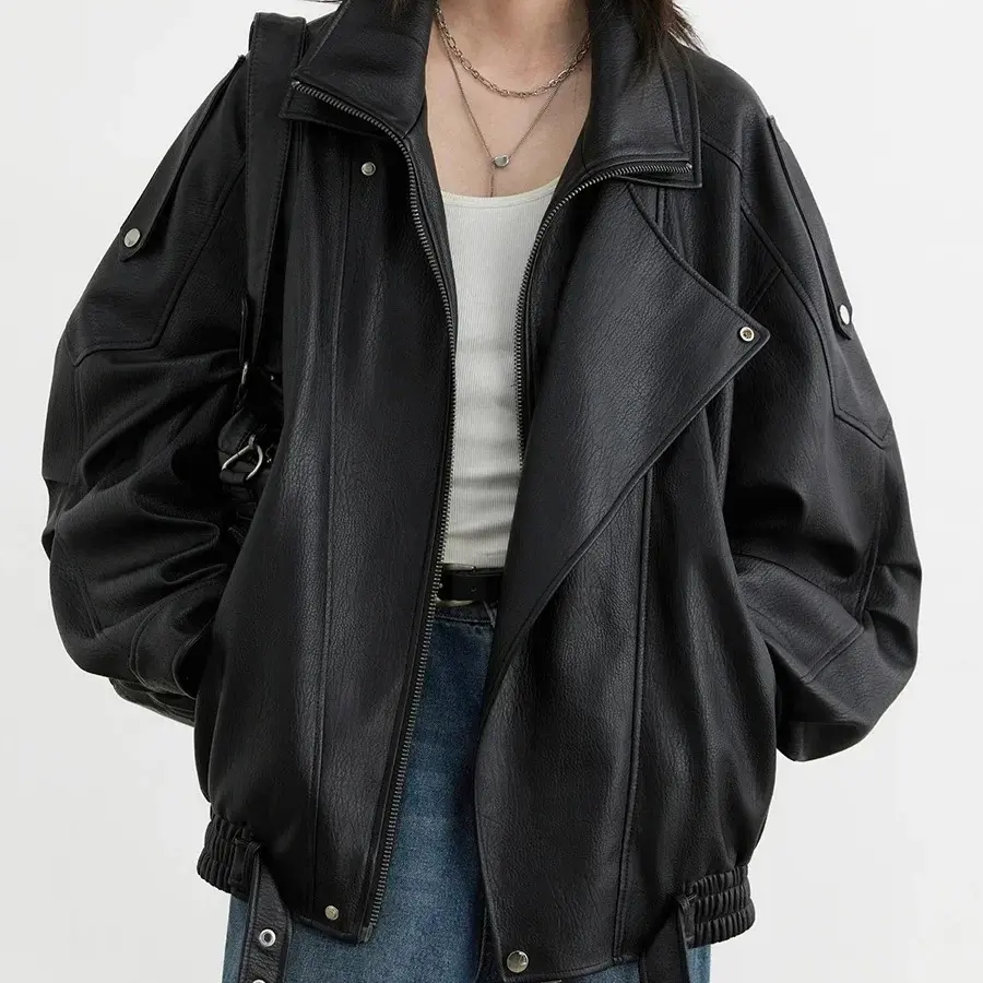 PU Jacket Female Solid Loose New Retro Standing Collar Motorcycle Faux Leather Coat Female Top Spring Autumn 2025 Coat Vintage