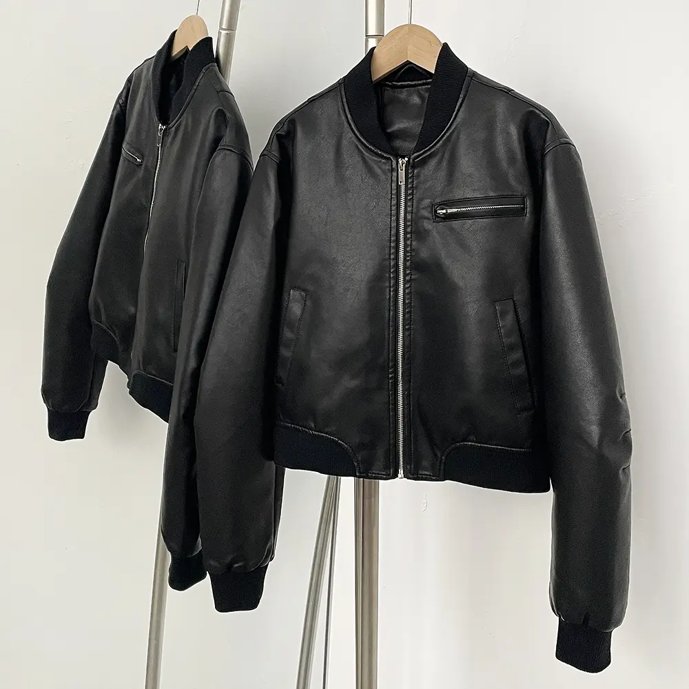PU Jacket Autumn and Winter New Women's American Retro Short Leather Jacket Casual Loose Fashion Motorcycle Faux Leather Coat