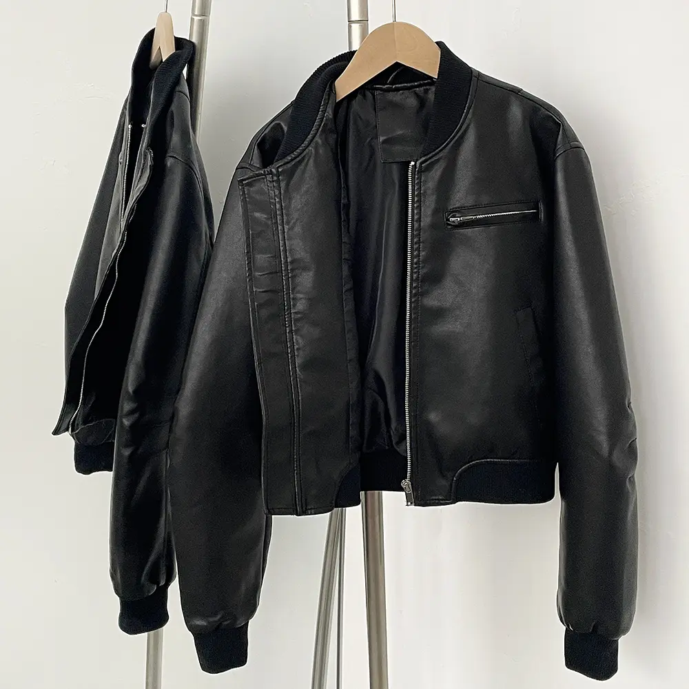 PU Jacket Autumn and Winter New Women's American Retro Short Leather Jacket Casual Loose Fashion Motorcycle Faux Leather Coat