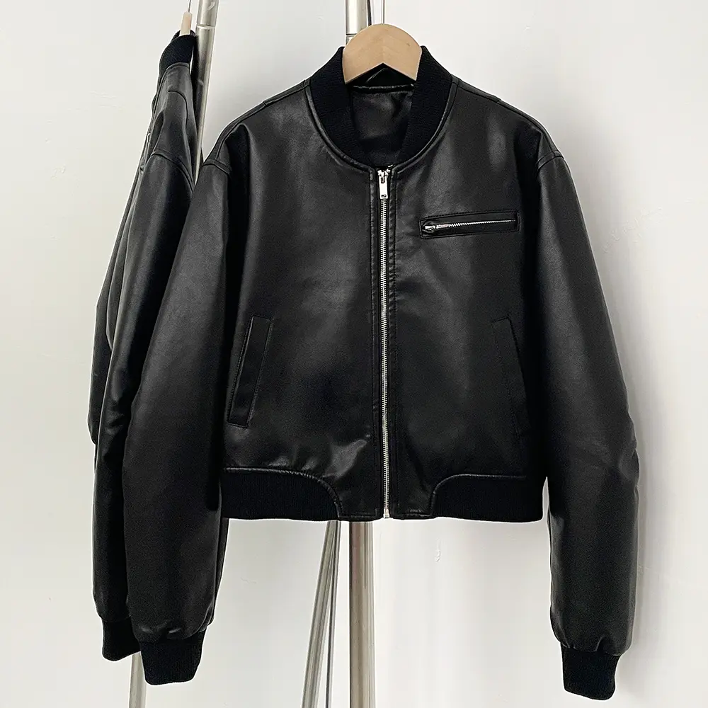 PU Jacket Autumn and Winter New Women's American Retro Short Leather Jacket Casual Loose Fashion Motorcycle Faux Leather Coat
