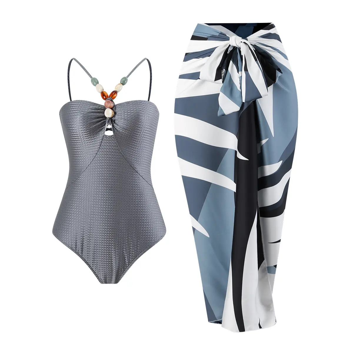 Women's one-piece swimsuit multicolor openwork gemstone strap bikini French two-piece dress swimsuit