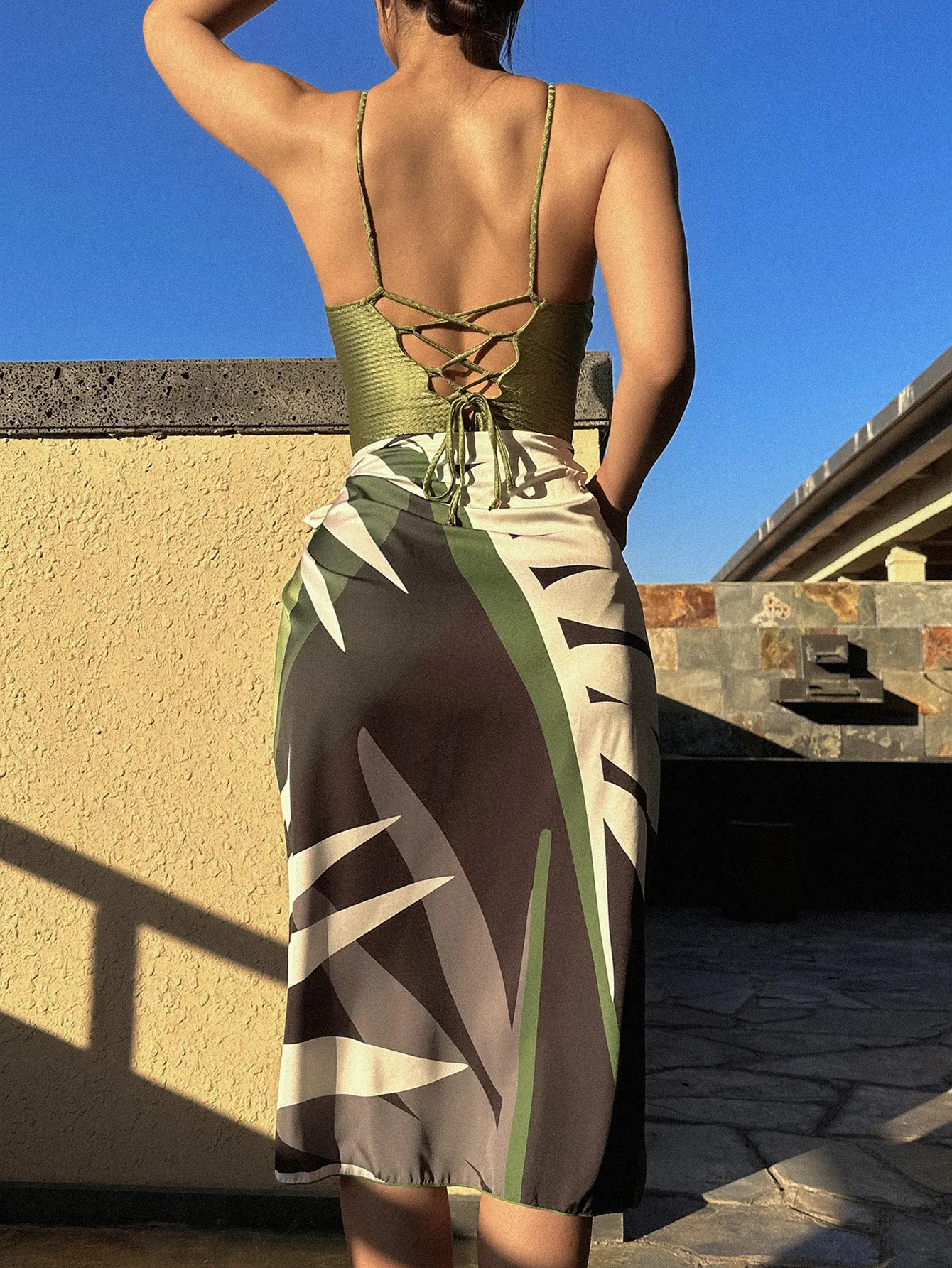 Women's one-piece swimsuit multicolor openwork gemstone strap bikini French two-piece dress swimsuit