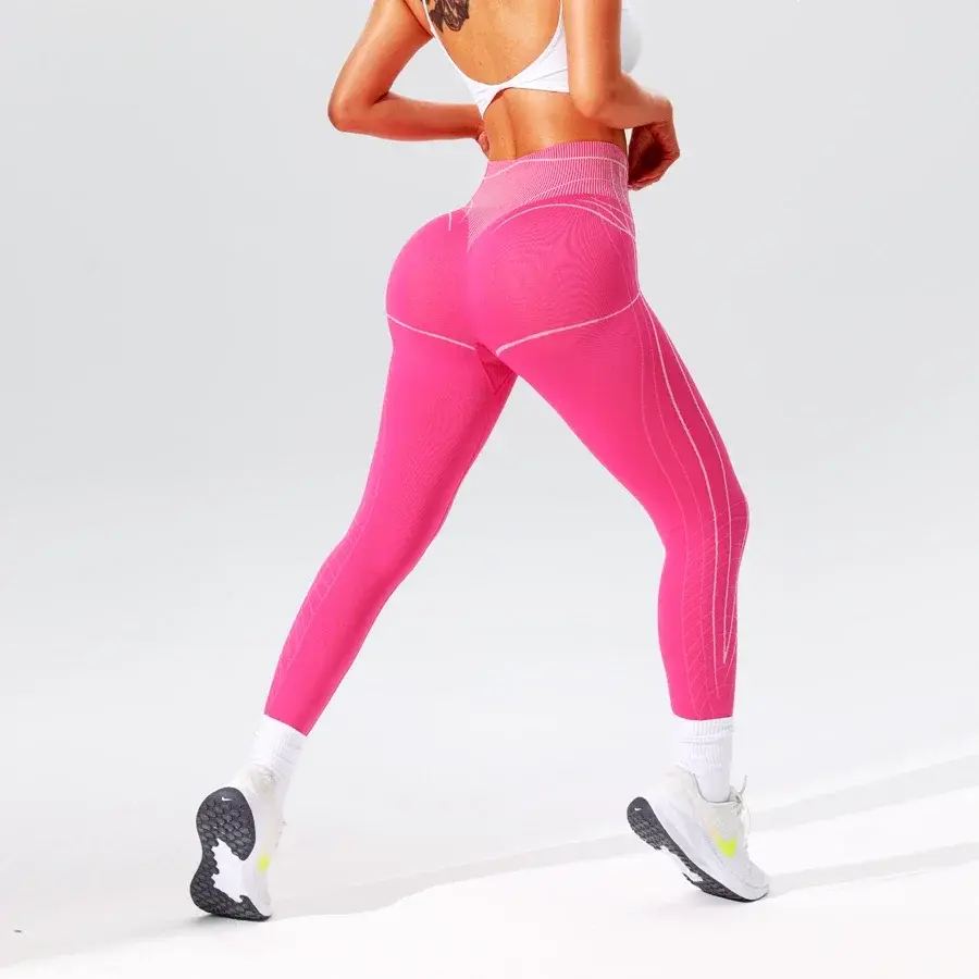 Women Sports Stripe Leggings Seamless Yoga Pants Sportswear Woman Gym Trousers High Waist Tummy Control Fitness Workout Leggings
