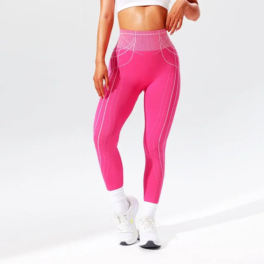 Women Sports Stripe Leggings Seamless Yoga Pants Sportswear Woman Gym Trousers High Waist Tummy Control Fitness Workout Leggings