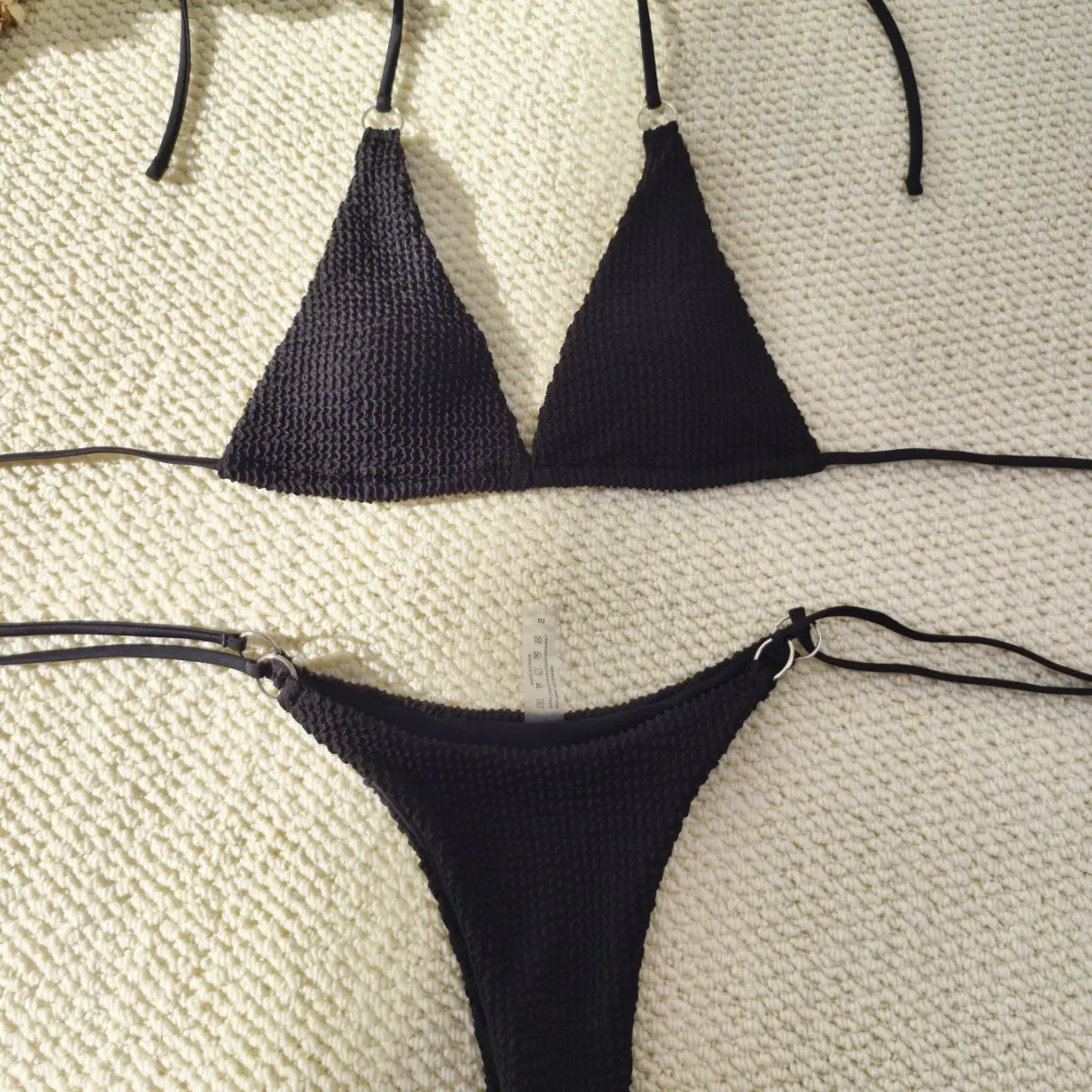 2025 new striped print drawstring lace-up halter neck bikini split swimsuit