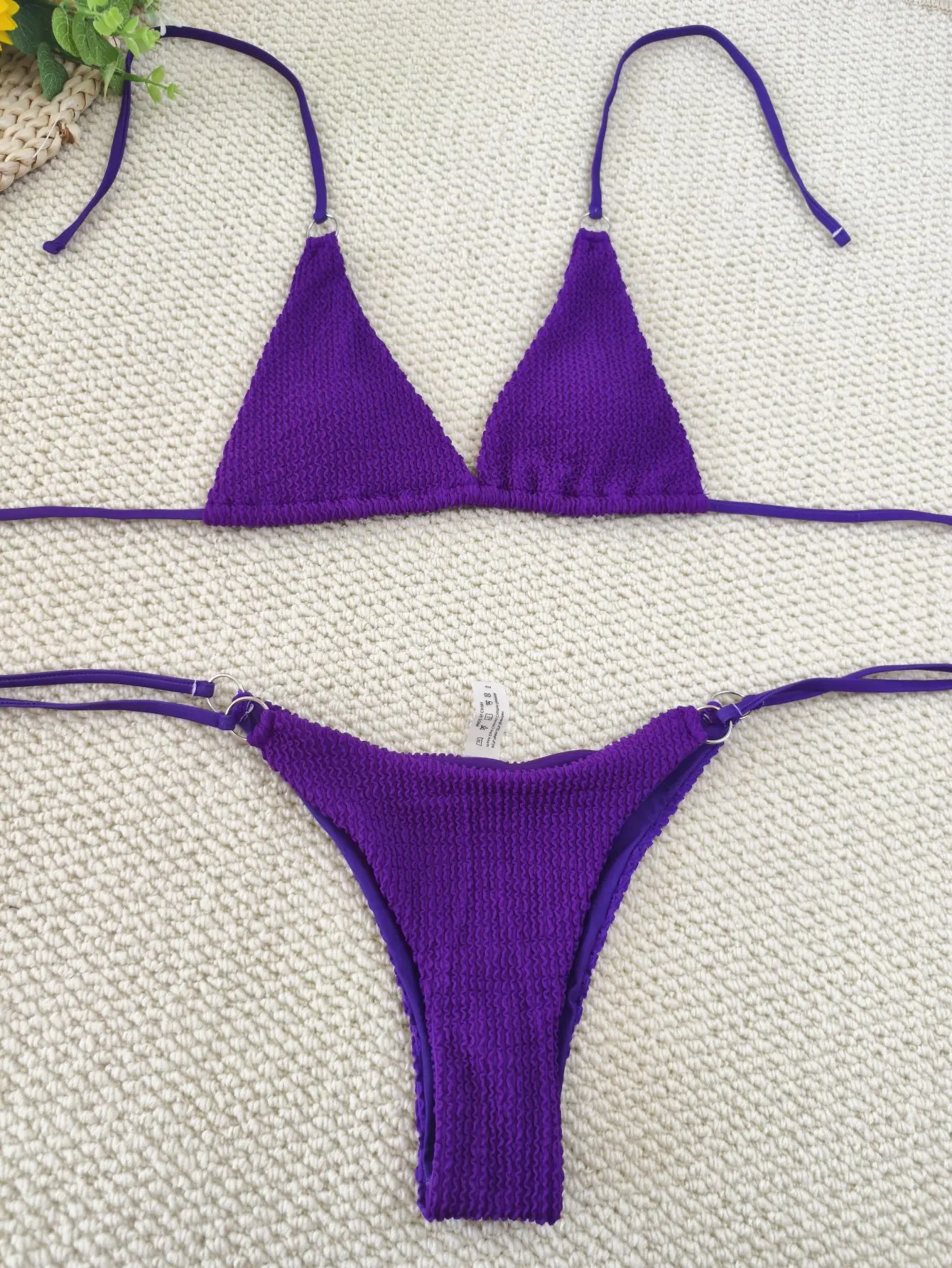 2025 new striped print drawstring lace-up halter neck bikini split swimsuit