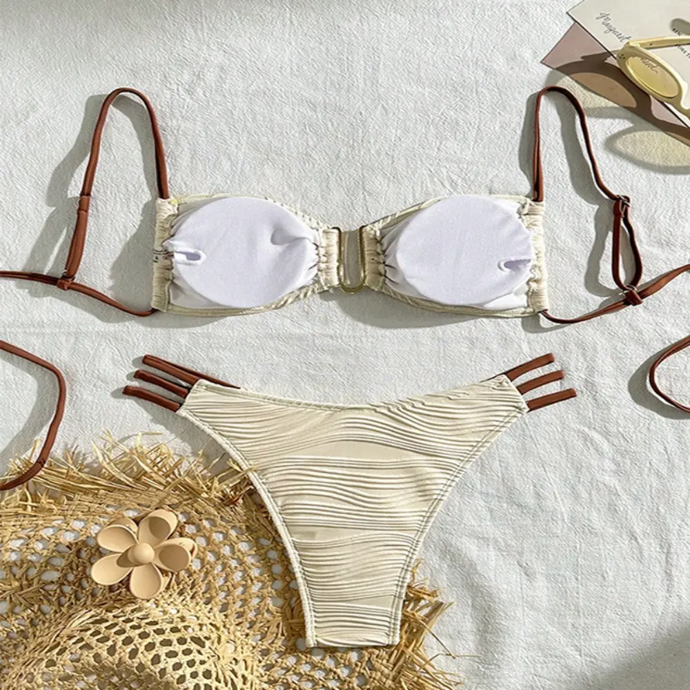 2025 new color block sexy lace-up ladies swimsuit women's beach bikini spa swimsuit