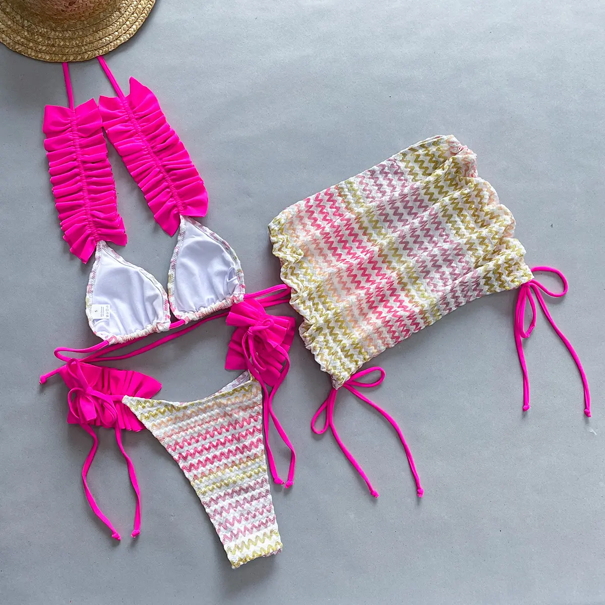 Three-piece set 2025 new bikini women's printed bikini swimsuit beach split swimsuit