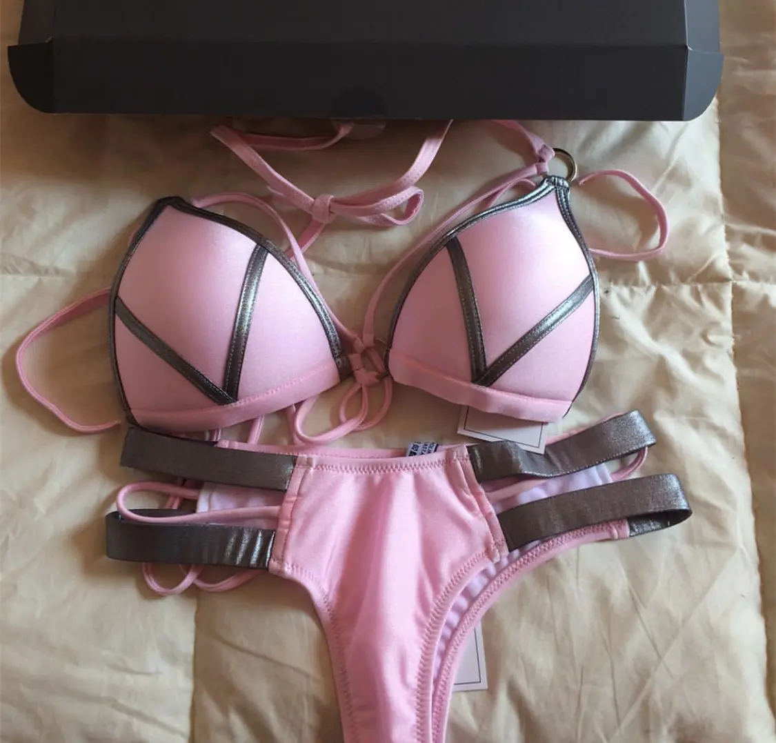 Bronzing Stitching Bikini Women's Hard Drag Sexy Swimsuit 4 Color