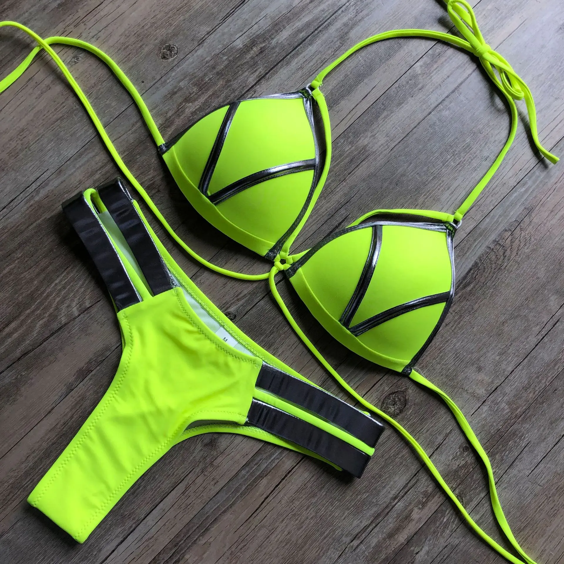 Bronzing Stitching Bikini Women's Hard Drag Sexy Swimsuit 4 Color