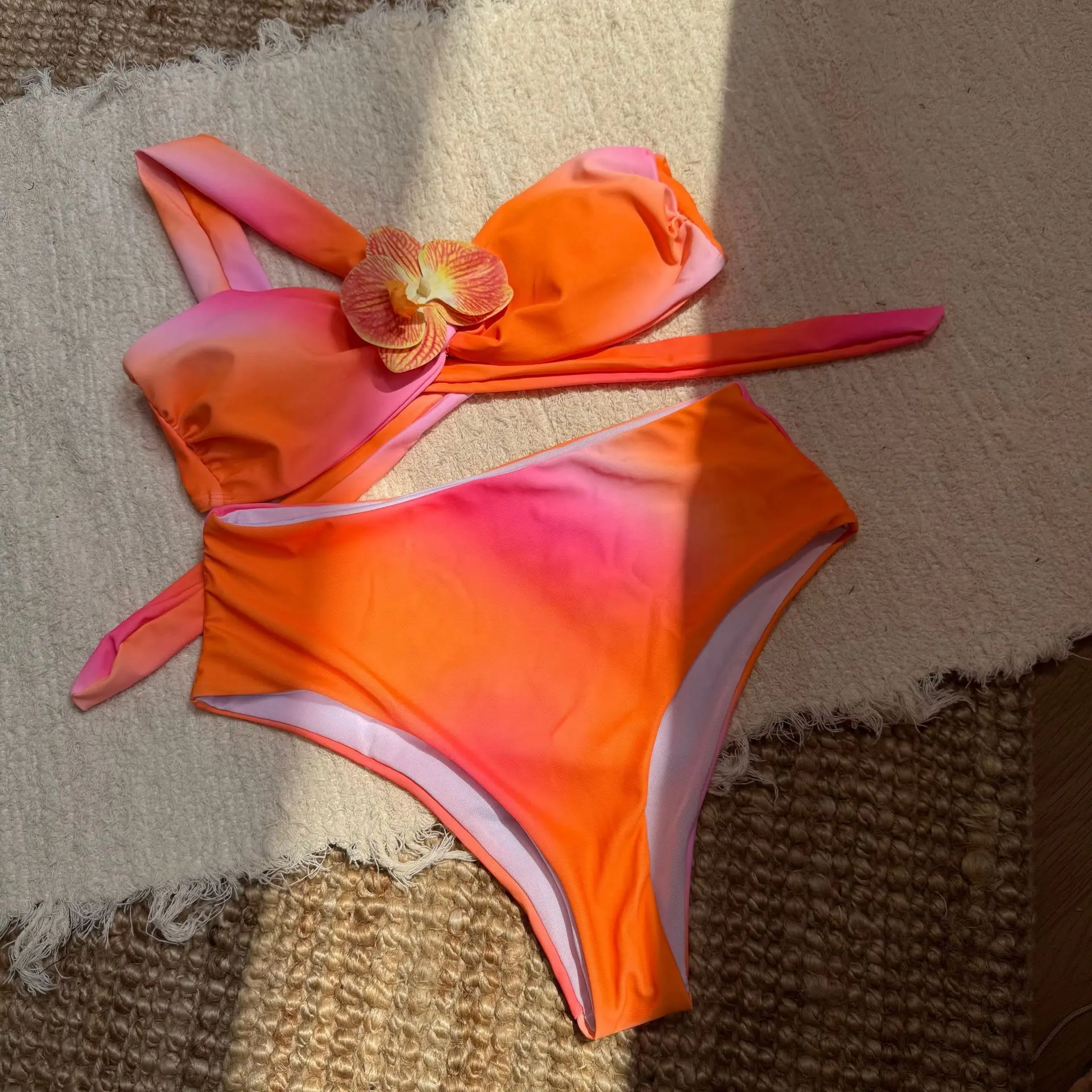 2025 new gradient printed corsage high waist split women's swimsuit swimsuit bikini