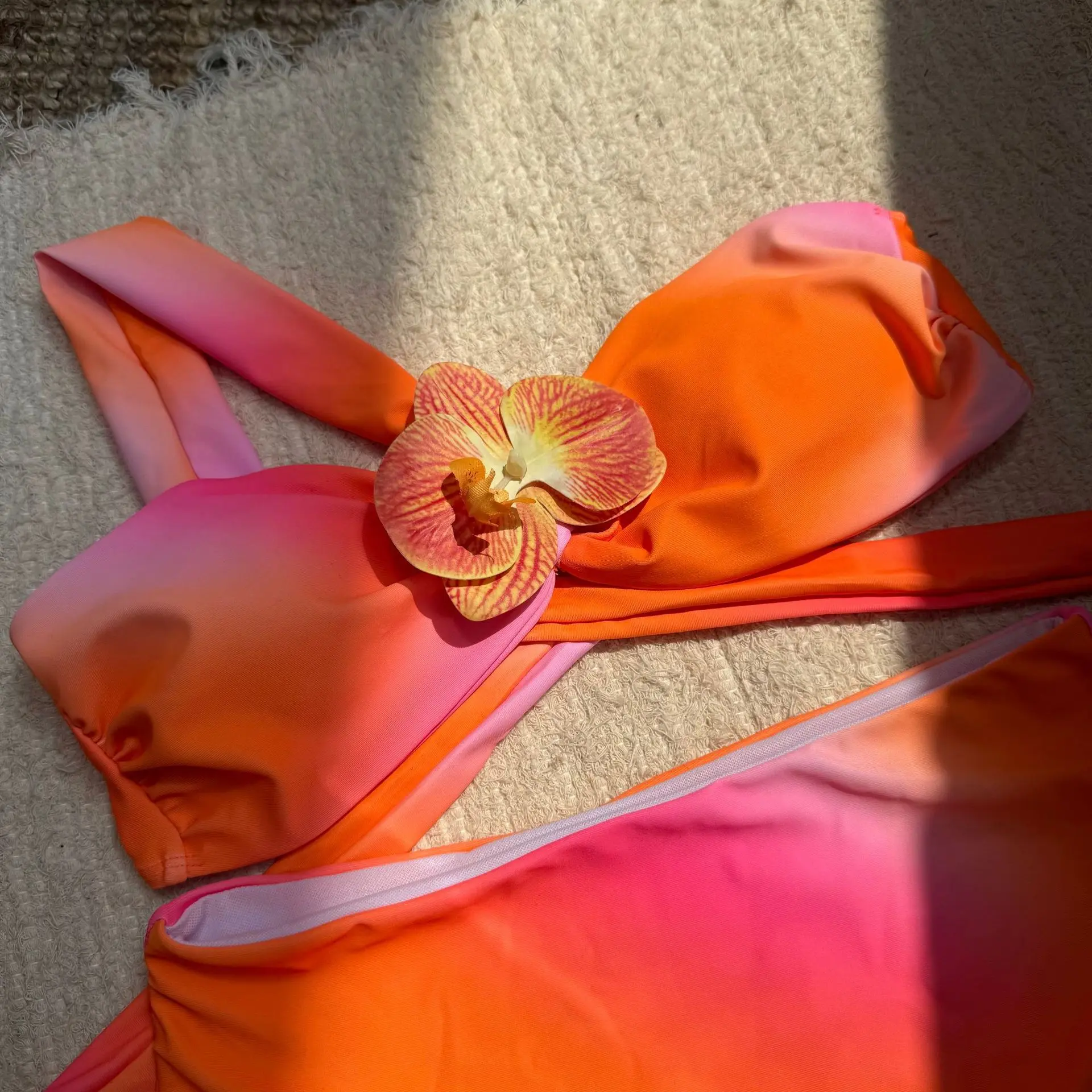 2025 new gradient printed corsage high waist split women's swimsuit swimsuit bikini