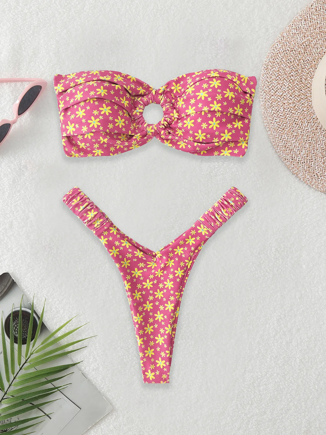2025 summer new style women's fresh printed ring split swimsuit beach swimsuit