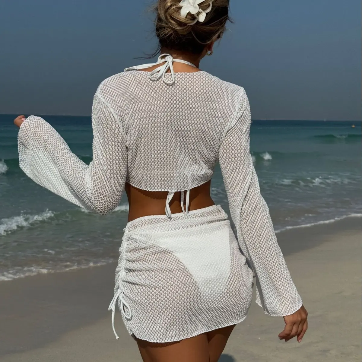 2025 new solid color summer new beach vacation style four-piece split swimsuit