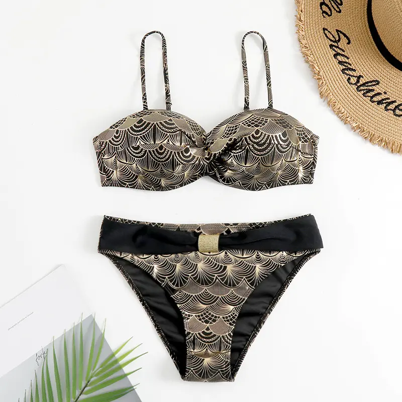 New Sexy Bronzing High-waist Hard-support Split Bikini Women's Swimsuit