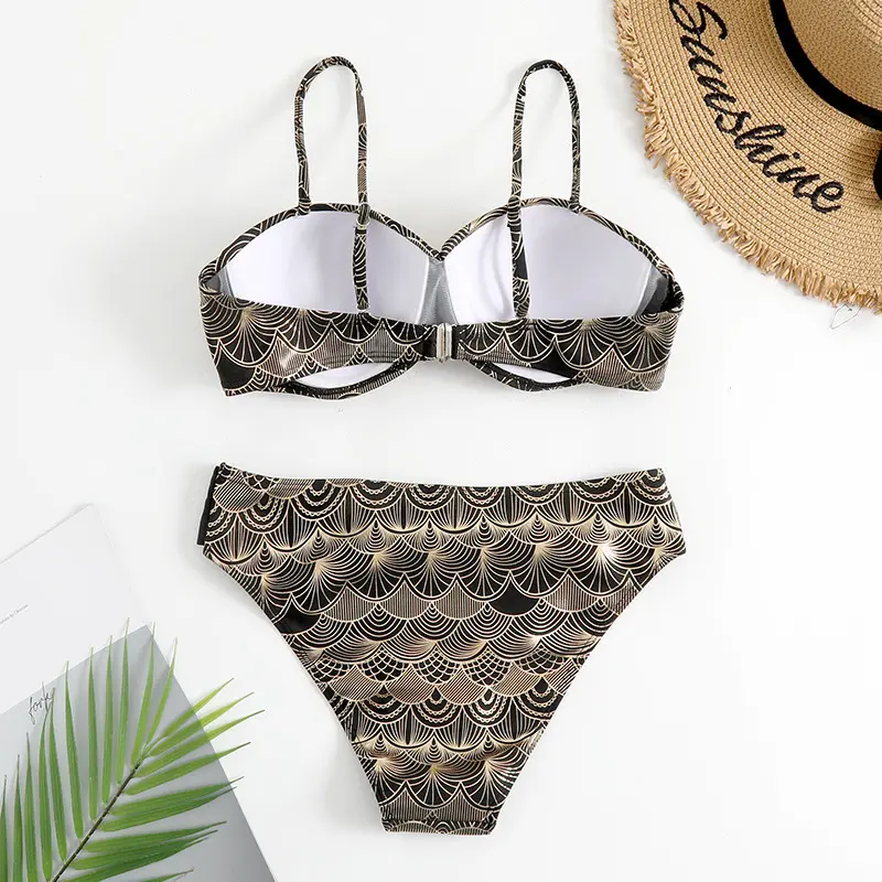 New Sexy Bronzing High-waist Hard-support Split Bikini Women's Swimsuit