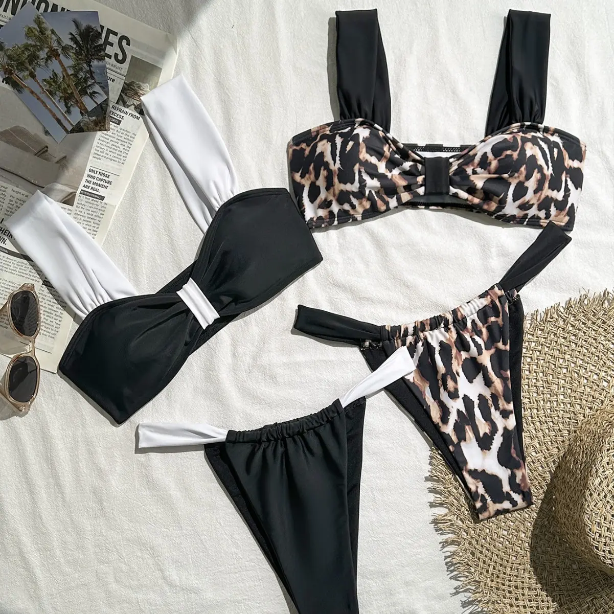 2025 New Soft Bag T Trunks Swimwear Women Sexy Leopard Bikini