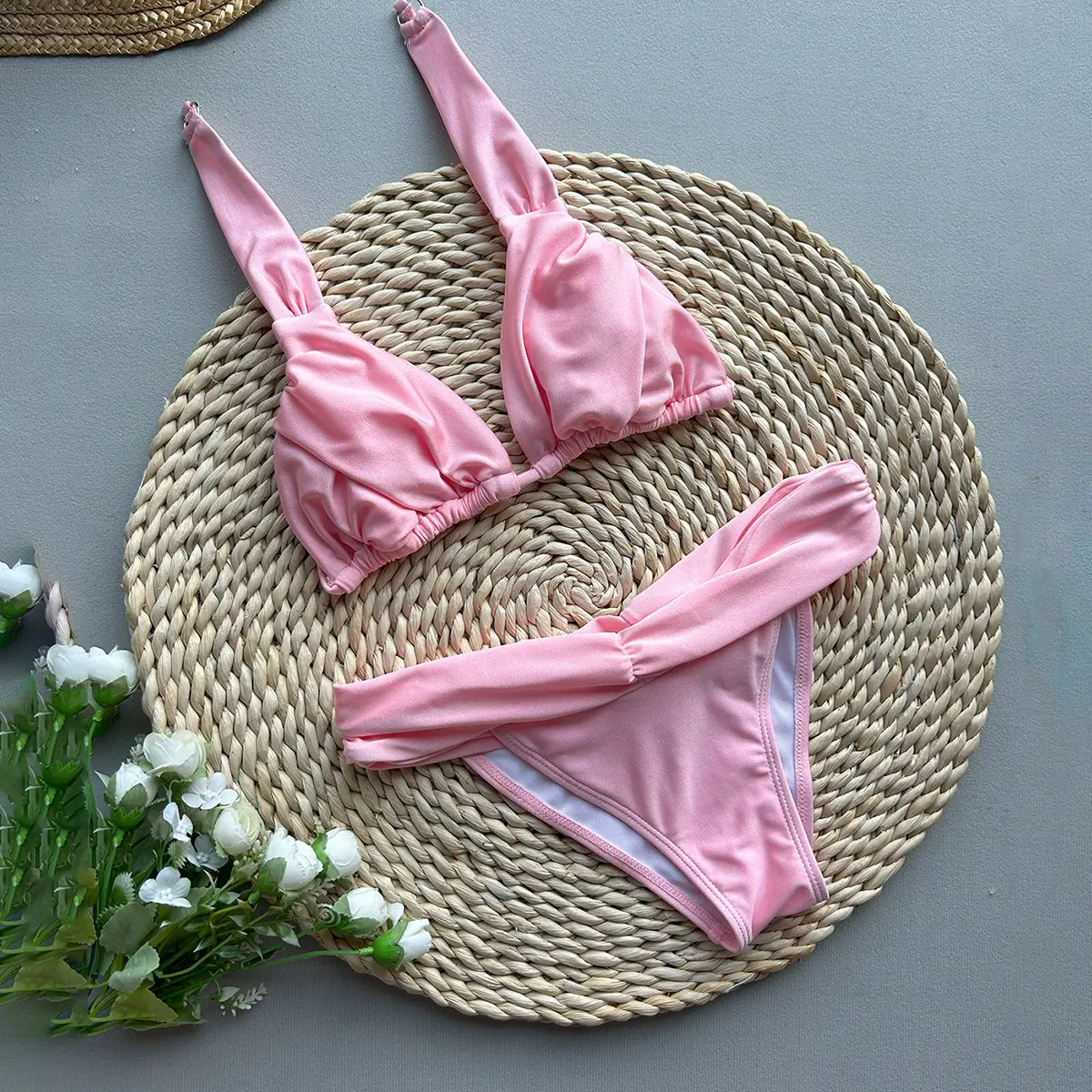 2025 New Bikini Sexy Bikini Solid Color Split Women Swimwear Swimwear Women
