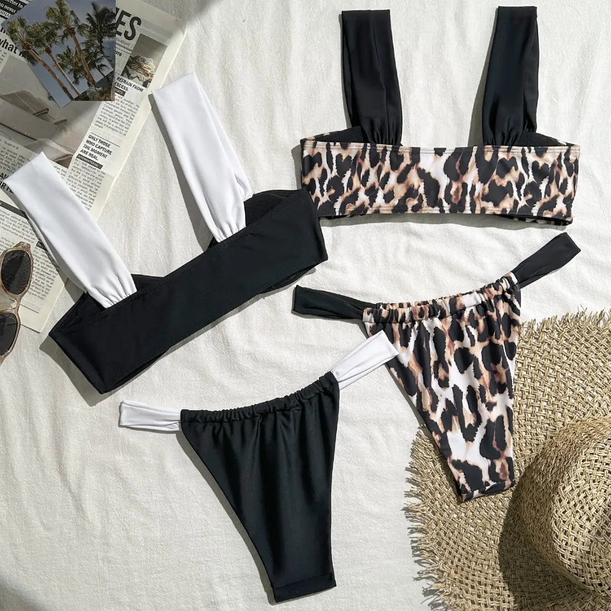 2025 New Soft Bag T Trunks Swimwear Women Sexy Leopard Bikini