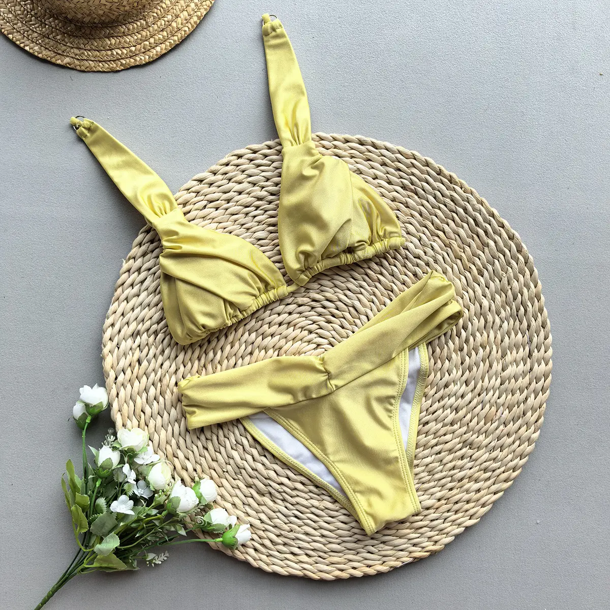 2025 New Bikini Sexy Bikini Solid Color Split Women Swimwear Swimwear Women