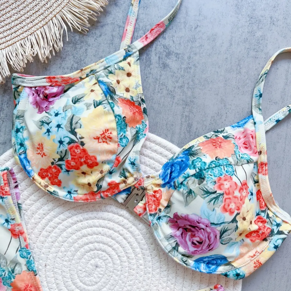2025 new women's printed bikini suit high waist lace-up swimsuit