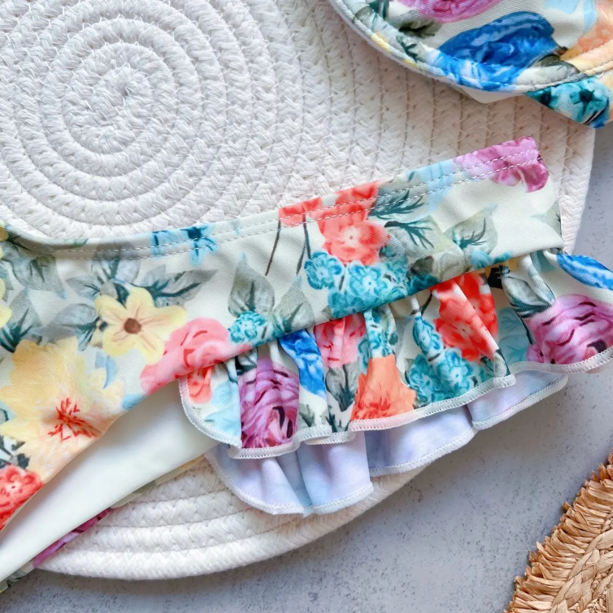 2025 new women's printed bikini suit high waist lace-up swimsuit