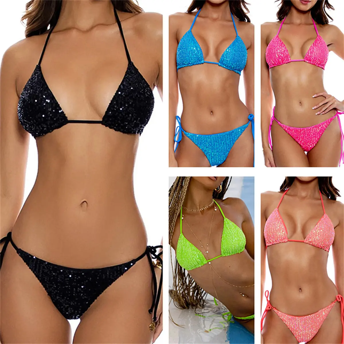 New Sequined Bikini Women's Triangle Swimsuit Multicolor Bikini Swimsuit