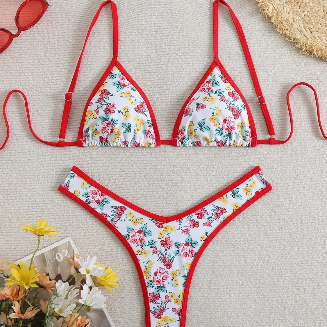 New beach bikini print women's swimsuit tied split bikini