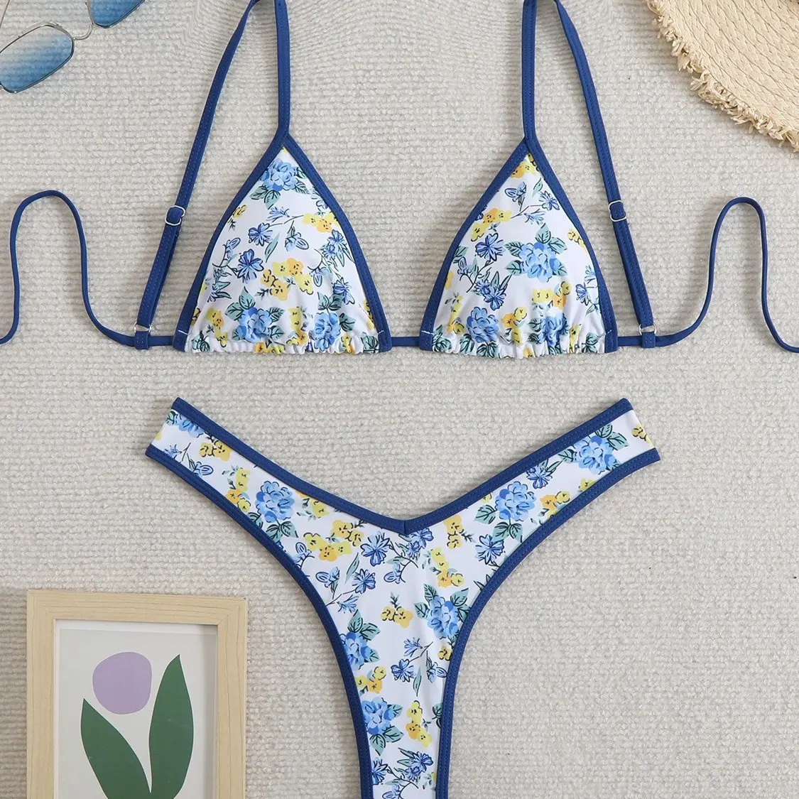 New beach bikini print women's swimsuit tied split bikini