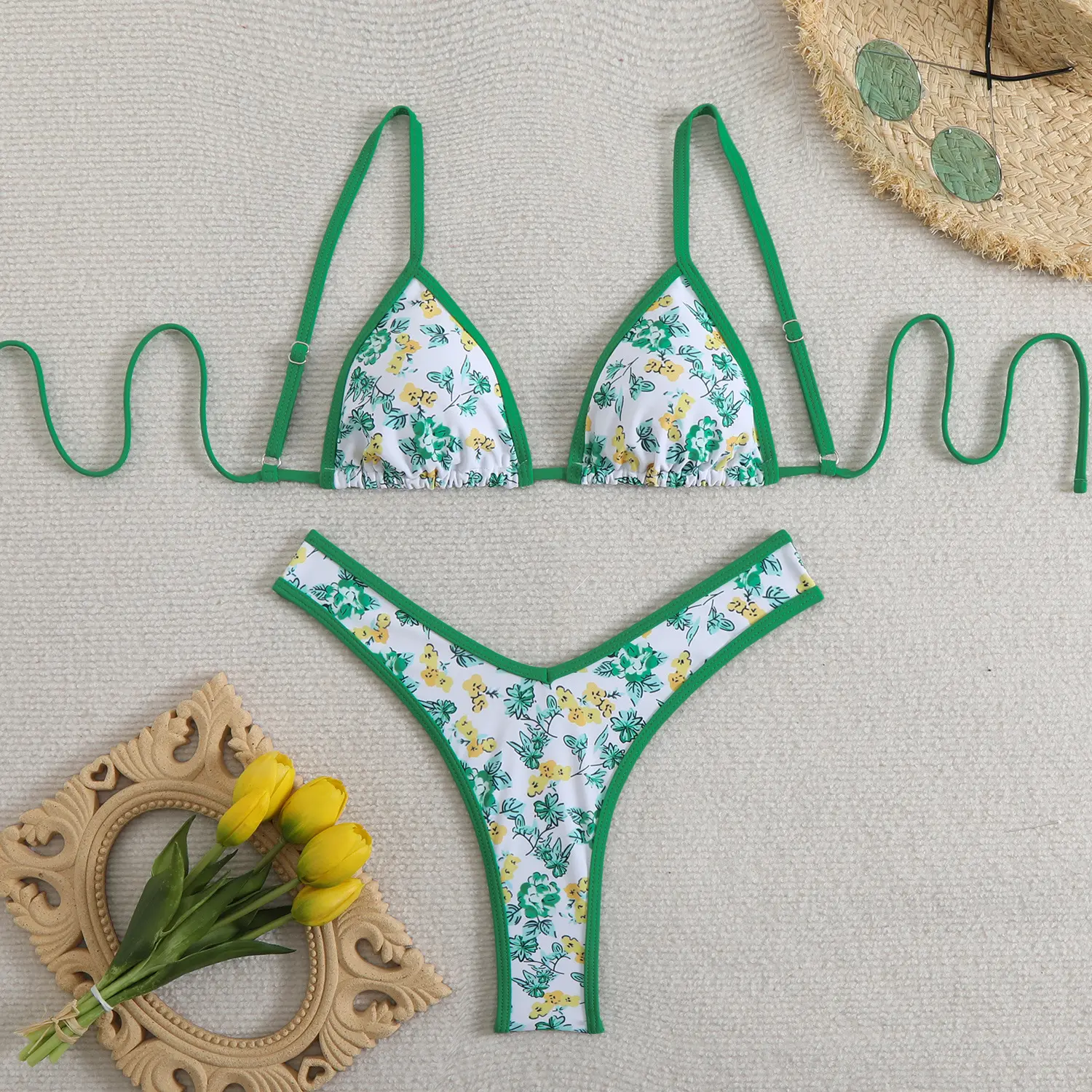New beach bikini print women's swimsuit tied split bikini
