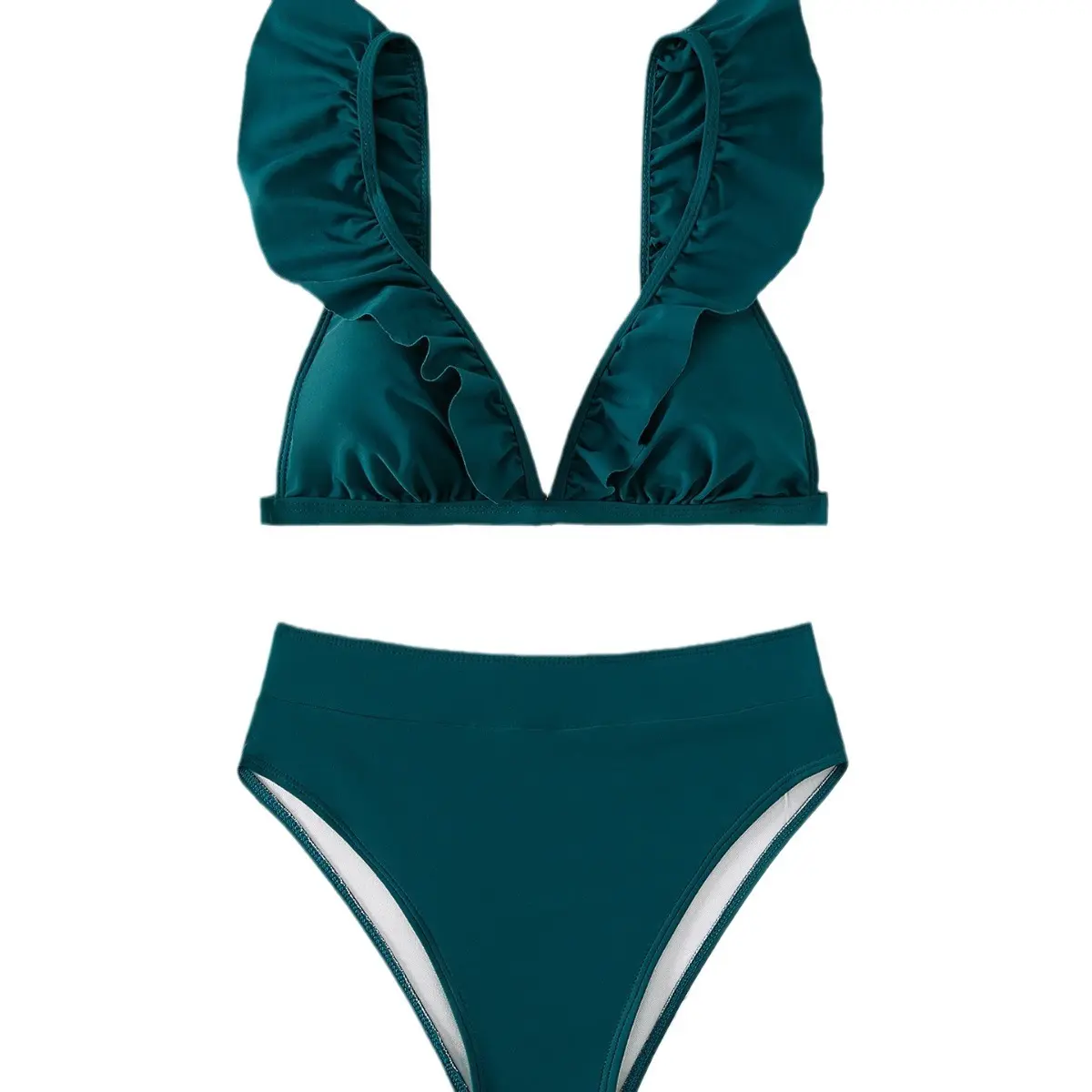 New split solid color bikini swimsuit for women's pleated multi-color swimsuit
