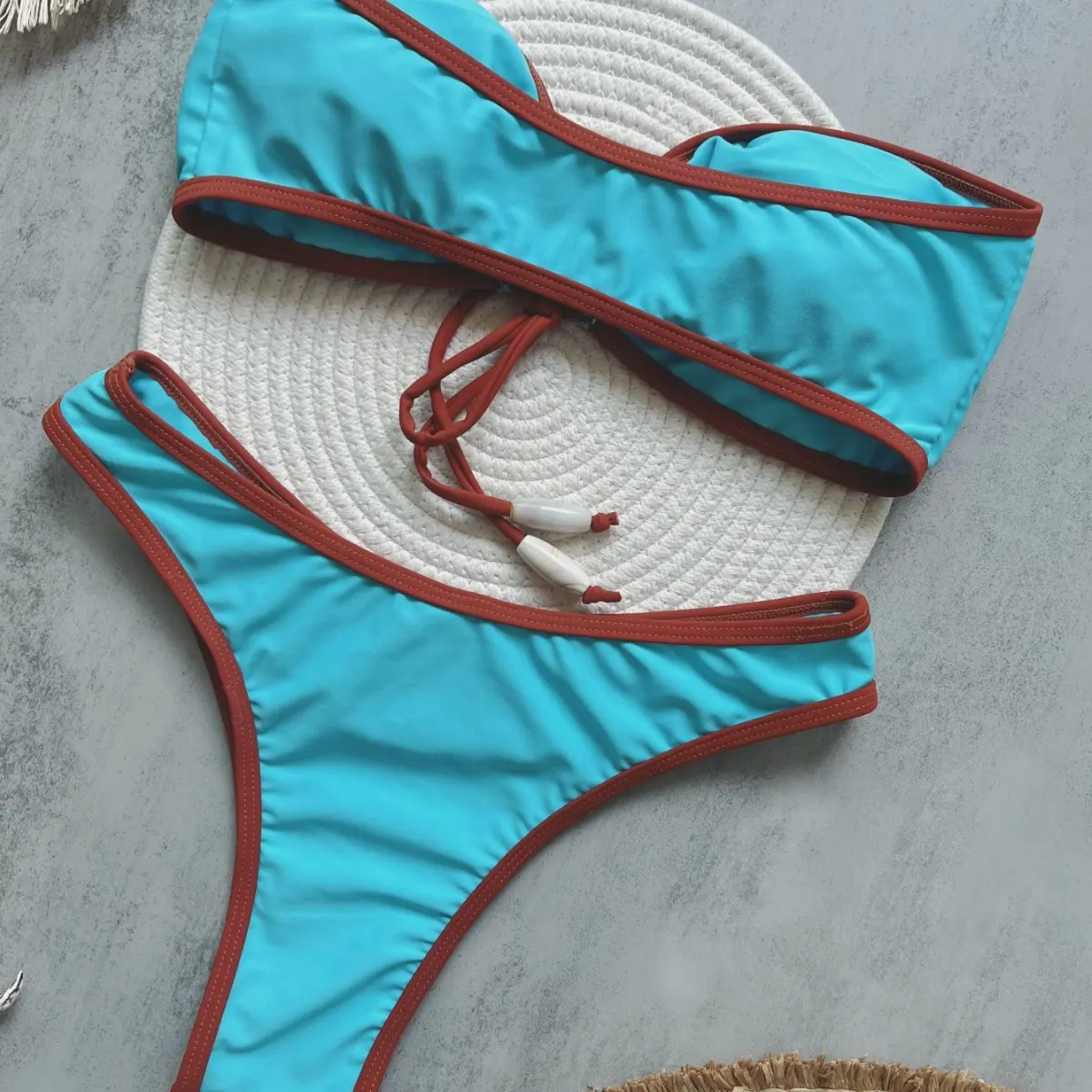 2025 Women's new solid color bikini backless split swimsuit nylon bikini